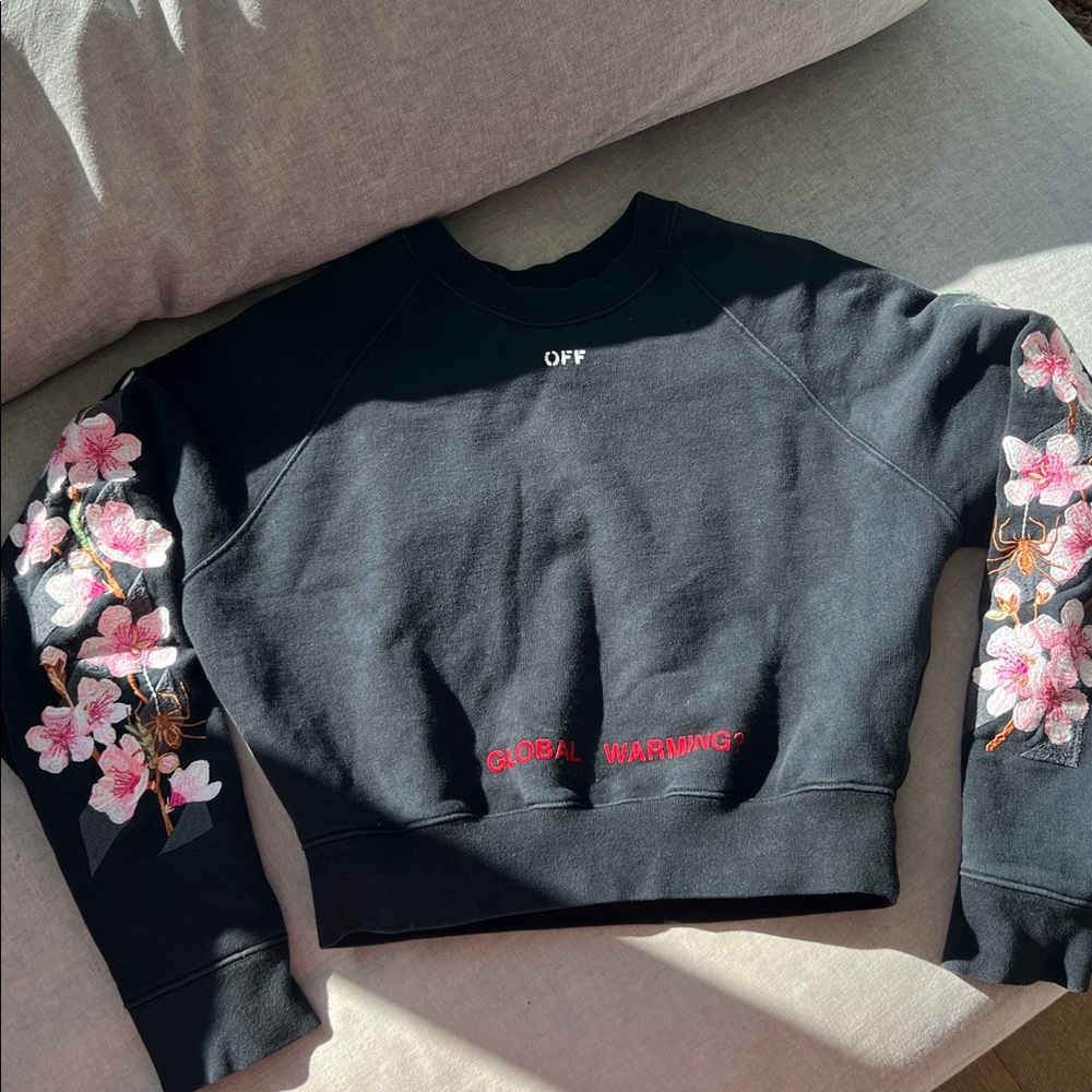 Off-White Black Sweater with Pink Floral Design
